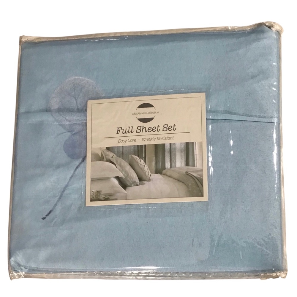 Mackenna Full Sheet Set Blue Microfiber Polyester Flowers Floral